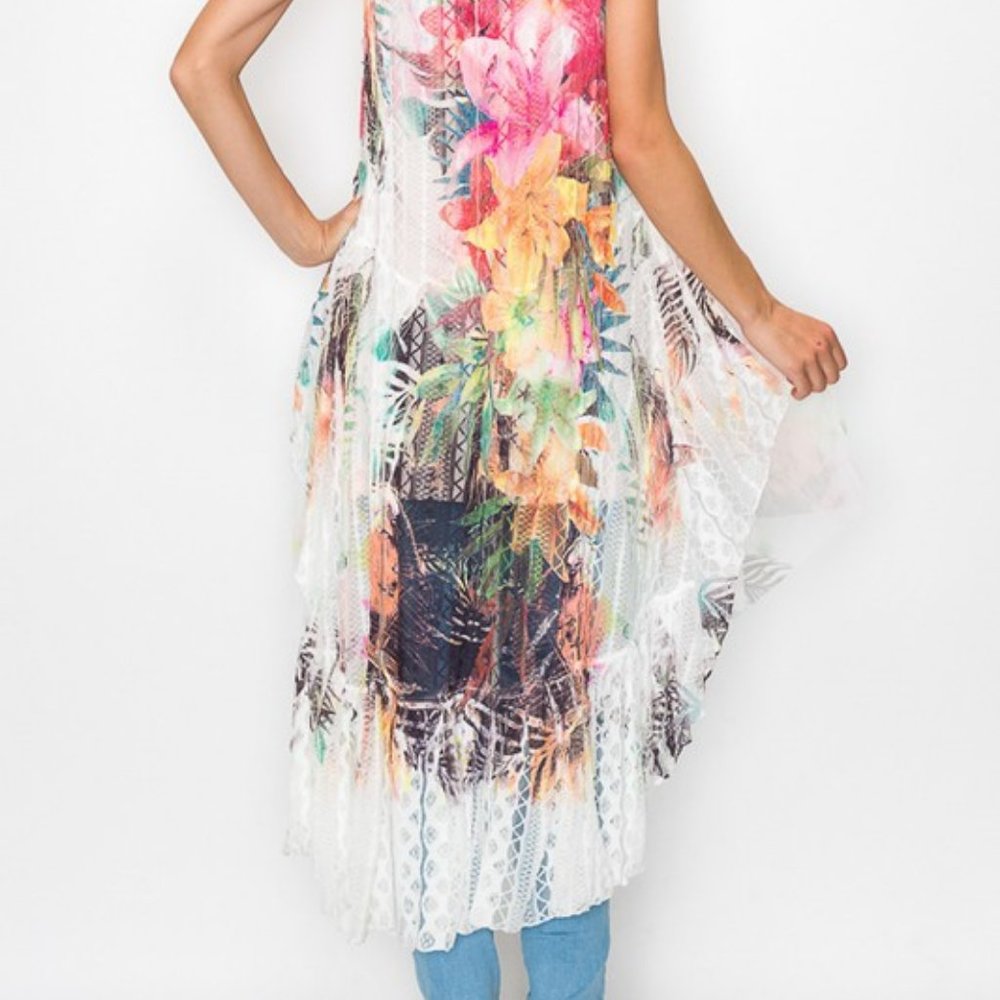 ORIGAMI TROPICAL HAWAIIAN cardigan kaftan kimono wrap cover Lace SM-4X FLORAL